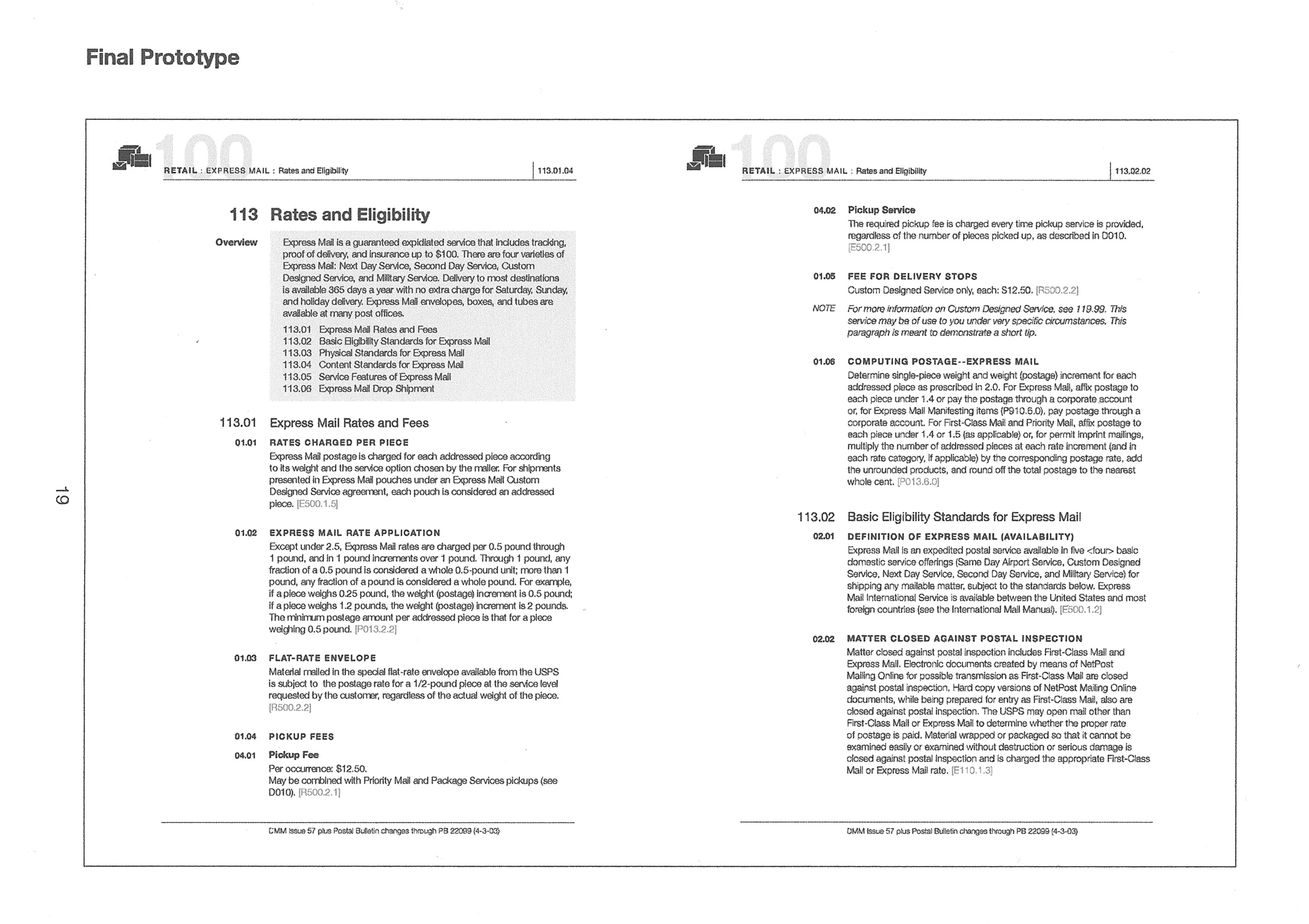 USPS Domestic Mail Manual: Final Prototype Spread & Decision Logic